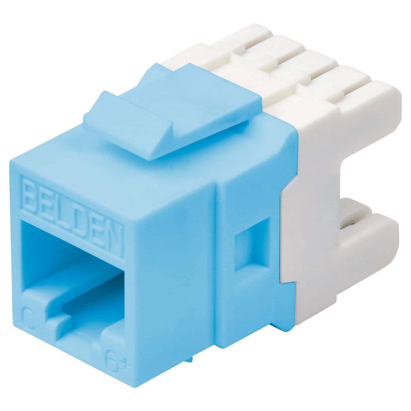 Belden AX101326 KeyConnect Style Modular Jack, Cat 6 RJ45 Module, Snap-Fit Mount, 1 Port, Plastic, Blue