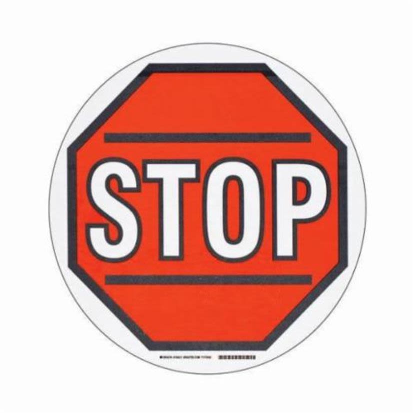 Brady ToughStripe 104511 Circular Heavy Duty Solid Pattern Floor Marking Sign, Text, B-534 Polyester, Adhesive Mount, 17 in H x 17 in W, Black/Red on White