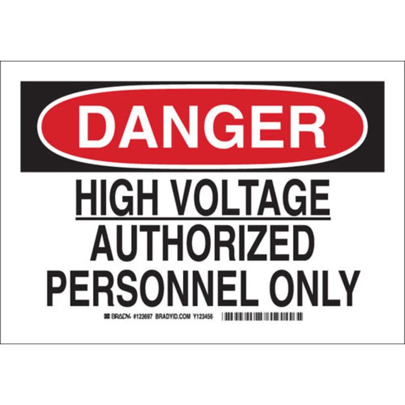 Brady 123698 Rectangular Electrical Hazard Sign, DANGER, 10 in H x 14 in W, Black/Red on White, B-555 Aluminum, Fastened Mount