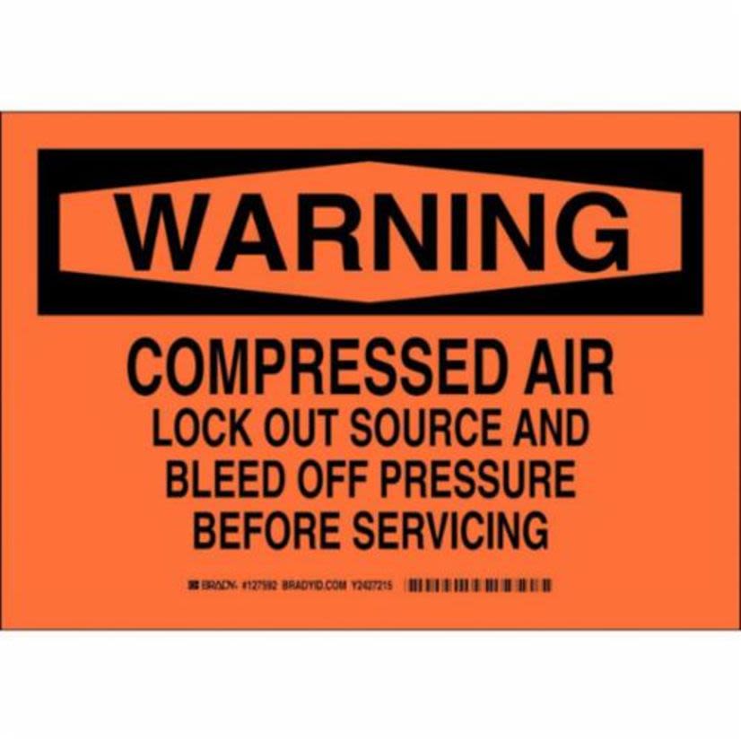 Brady 127594 Rectangular Lockout Tagout Sign, WARNING, 10 in H x 14 in W, Black on Orange, B-401 Polystyrene, Fastened Mount