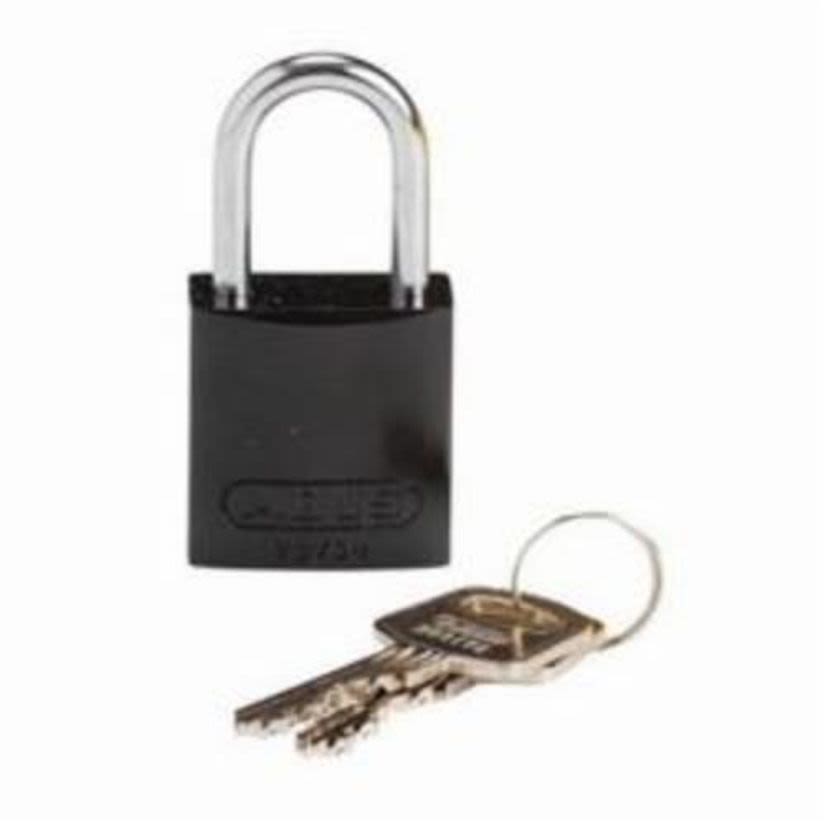 Brady ABUS 133293 Anti-Spark Compact Key Retaining Safety Padlock, Alike Key, Black, Anodized Aluminum Body, 1/4 in Dia x 1 in H x 3/4 in W Polished Chrome Aluminum Shackle, 1-1/4 in L Body