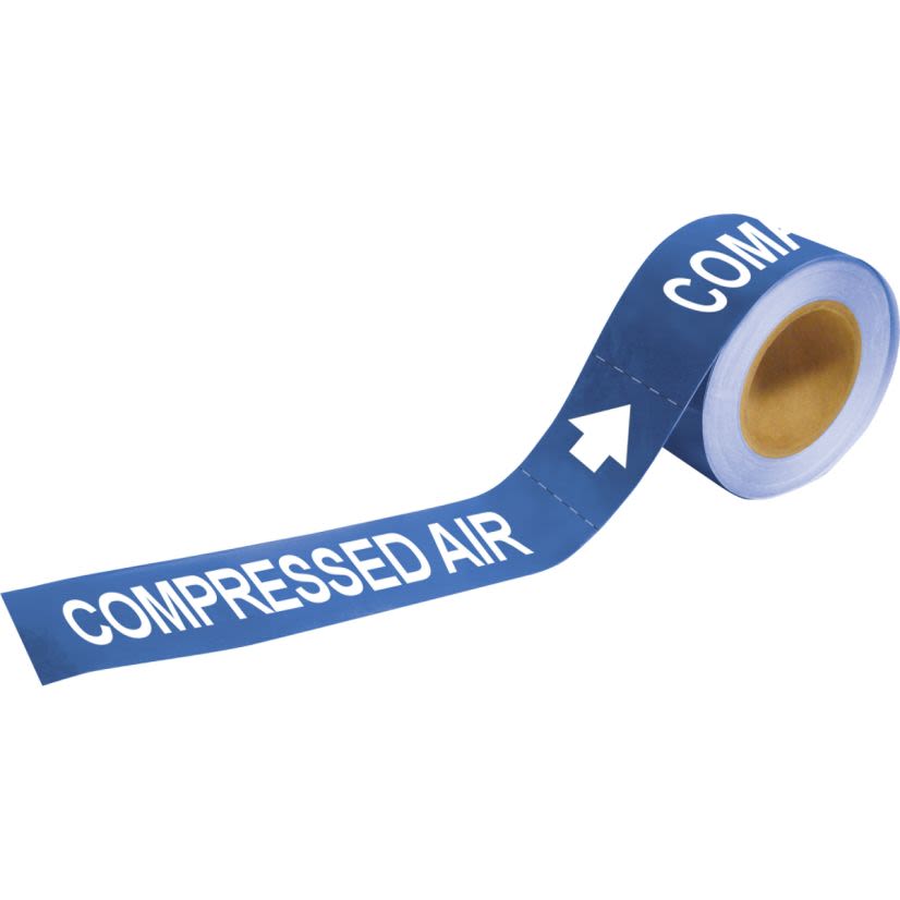 Brady 20415 Economy Grade Permanent Acrylic Pipe Marker, COMPRESSED AIR with Right Arrow Symbol Legend, White on Blue, 1 in H x 8 in W, B-736 Plastic, Adhesive Mount