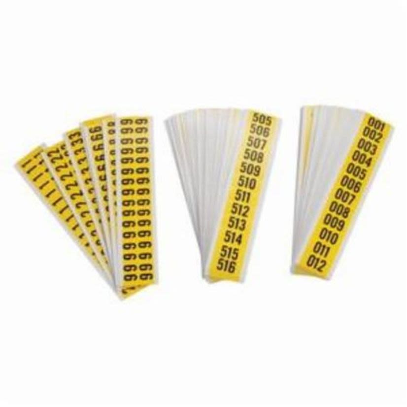 Brady Series System 34253 Consecutive Non-Reflective Number Label Kit, Black 001 to 999 Character, 5/8 in H, Yellow Background, B-498 Vinyl Coated Fabric