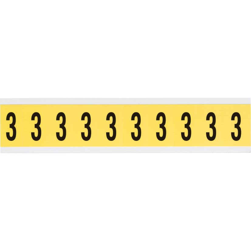 Brady 3430-3 Non-Reflective Number Label, Black 3 Character, 1 in H, Yellow Background, B-498 Vinyl Coated Fabric
