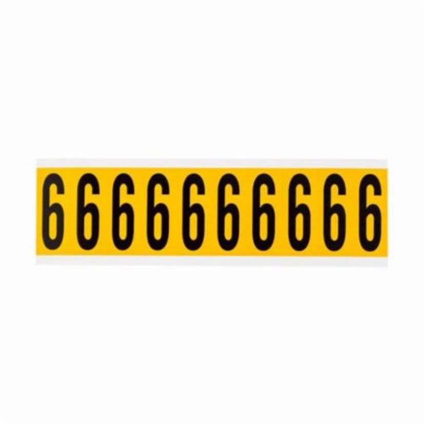 Brady 3430-6 Non-Reflective Number Label, Black 6 Character, 1 in H x 0.577 in W, Yellow Background, B-498 Vinyl Coated Fabric