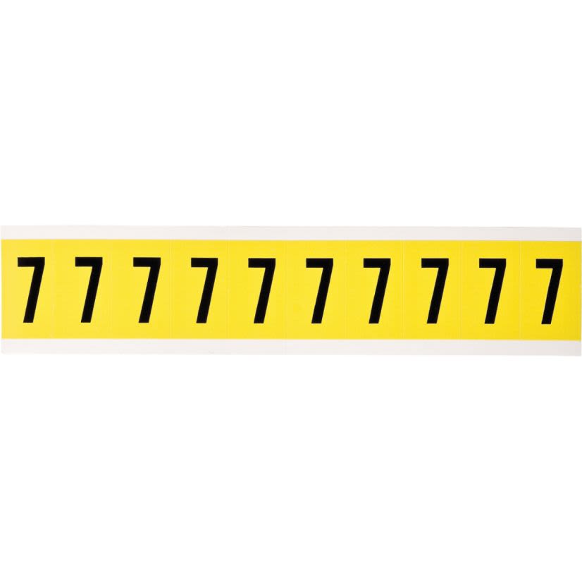 Brady 3430-7 Non-Reflective Number Label, Black 7 Character, 1 in H, Yellow Background, B-498 Vinyl Coated Fabric