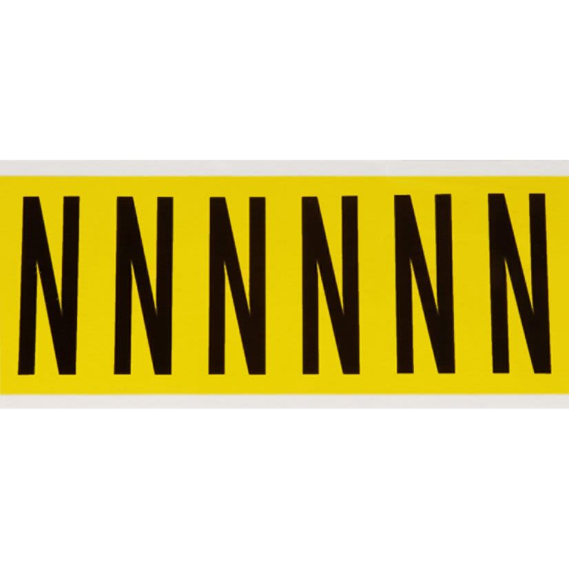 Brady 3450-N Non-Reflective Letter Label, Black N Character, 2-15/16 in H, Yellow Background, B-498 Vinyl Coated Fabric