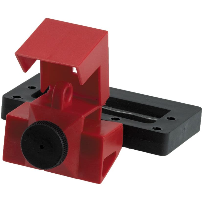 Brady 65329 1-Pole Clamp-On Electrical Risk Oversized Circuit Breaker Switch Lockout Device, For Use With Up to 2-1/4 in W x 7/8 in THK 1-Pole Circuit Breaker, 1 Padlocks, 0.31 in Dia Max Padlock Shackle, Nylon/LOTO-39 Polypropylene, Red