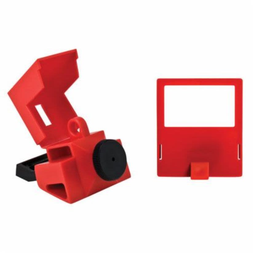 Brady 65397 1-Pole Clamp-On Circuit Breaker Switch Lockout Device, For Use With 480/600 V AC Single Pole and Internal-Trip Multi-Pole Breaker, 1 Padlocks, 0.31 in Dia Max Padlock Shackle, LOTO-2 Polypropylene, Red
