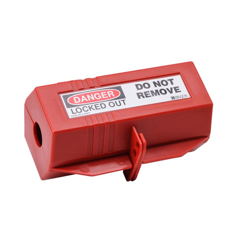 Brady 65675 Electrical Risk Large Plug Lockout Device, For Use With Up to 1 in Dia Cord and 2-1/2 in L Plug, 4 Padlocks, 0.36 in Dia Max Padlock Shackle, LOTO-29 Polypropylene, Red