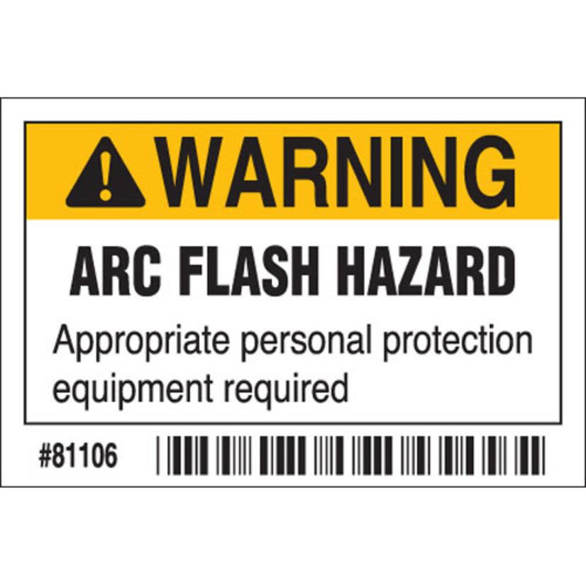 Brady 81106 Laminated Non-Reflective Rectangular Self-Adhesive Arc Flash Protection Label, 3 in W, WARNING ARC FLASH HAZARD APPROPRIATE PERSONAL PROTECTION EQUIPMENT REQUIRED Legend, Black/Orange on White, B-302 Polyester, 10 per Pack Labels
