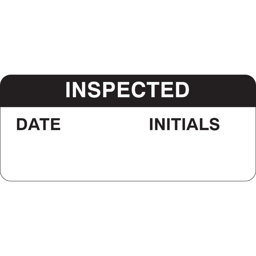 Brady 82587 Non-Reflective Rectangular Self-Adhesive Write-On Inspection Label, 1-1/2 in W, INSPECTED DATE:INITIALS Legend, Black on White, B-747 Polyester, 26 per Sheet Labels
