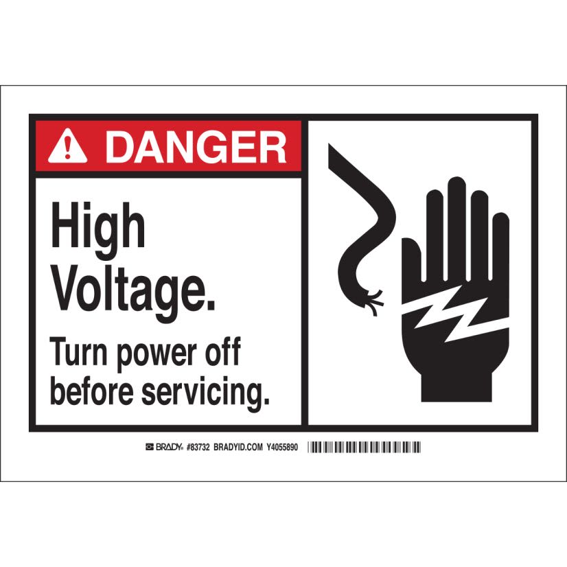 Brady 83907 Overlaminated Rectangular Electrical Safety Label, DANGER, 3-1/2 in H x 5 in W, Black/Red on White, B-302 Polyester, Adhesive Mount