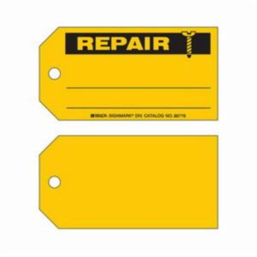 Brady® 86776 Rectangular Production Status Tag, 3 in H x 5-3/4 in W, Black on Yellow, 3/8 in Hole, B-853 Cardstock