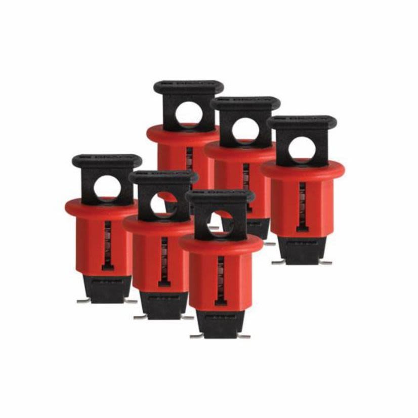 Brady 90845 Electrical Risk Circuit Breaker Lockout, For Use With European and Asian Equipment, Miniature Circuit Breaker Switch, 1 Padlocks, 0.32 in Dia Max Padlock Shackle, LOTO-1 Fiberglass Reinforced Nylon, Red