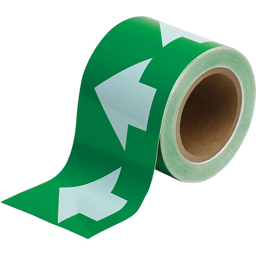 Brady 91290 Directional Flow Arrow Permanent Acrylic Pipe Marking Tape, White on Green, 30 yd L x 4 in W x 0.004 in THK, B-946 Vinyl