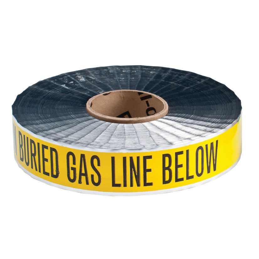 Brady Identoline 91600 Metal Detectable Underground Line Warning Tape, Black on Yellow, 1000 ft L x 2 in W x 5 mil THK