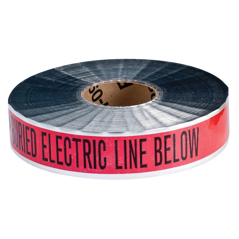 Brady Identoline 91601 Metal Detectable Underground Line Warning Tape, Black on Red, 1000 ft L x 2 in W x 5 mil THK