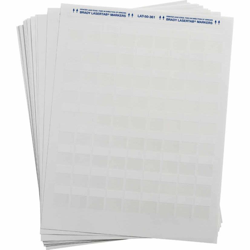 Brady LaserTab LAT-50-361-1 Rectangular Self-Laminating Printer Label, 1 in L x 3/4 in W, Clear/White, B-361B Polyester