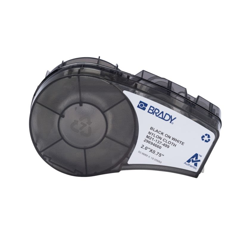 Brady M21-137-499 Multi-Purpose Label, 2 in W, Black on White, Nylon Cloth