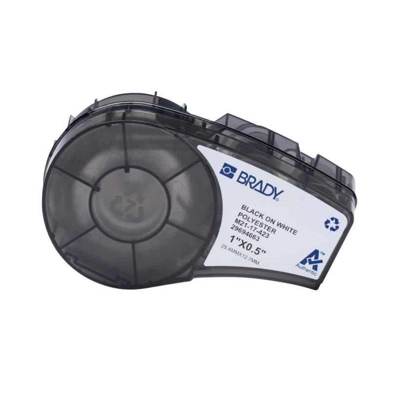 Brady M21-17-423 Multi-Purpose Label, 1 in W, Black on White, Polyester