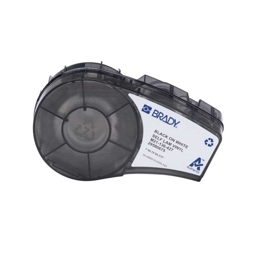Brady M21-18-427 Wrap Around Label, 1 in W, Black on White, Self-laminating Vinyl