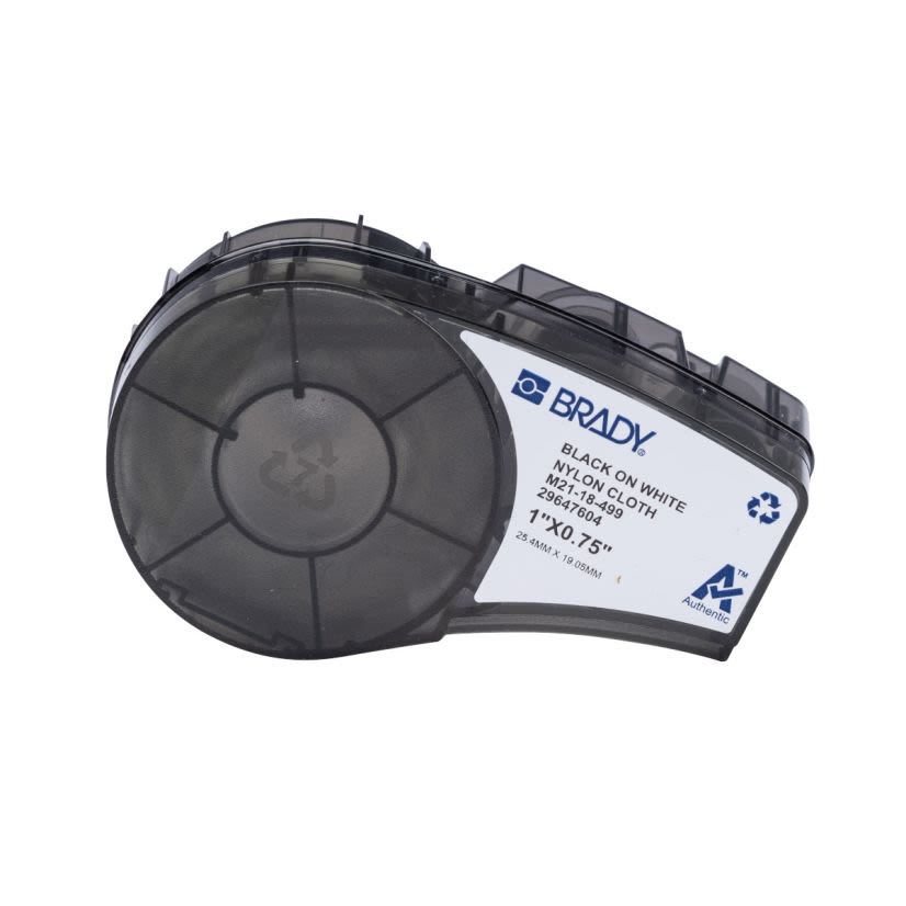 Brady M21-18-499 Multi-Purpose Label, 1 in W, Black on White, Nylon Cloth