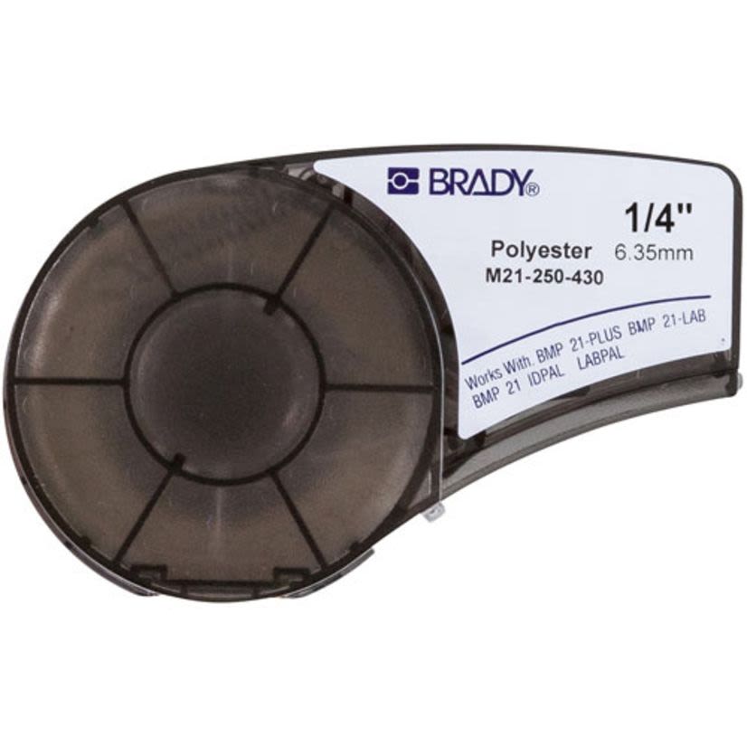 Brady WorkHorse M21-250-430 BMP21 Printer Label, 21 ft L x 1/4 in W, Black on Clear, B-430 Polyester