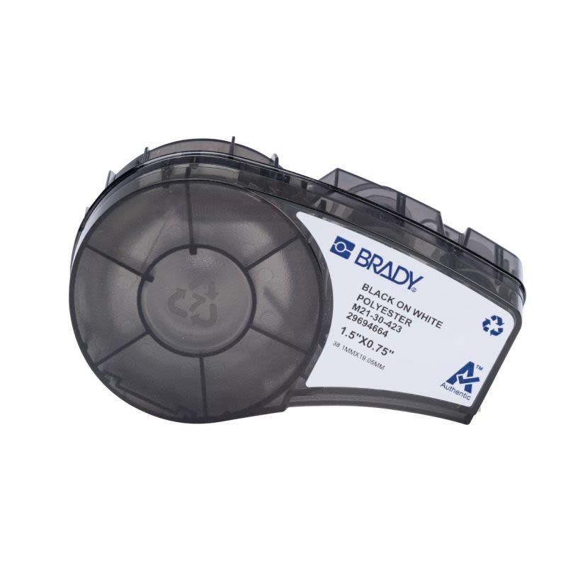 Brady M21-30-423 Multi-Purpose Label, 1.5 in W, Black on White, Polyester
