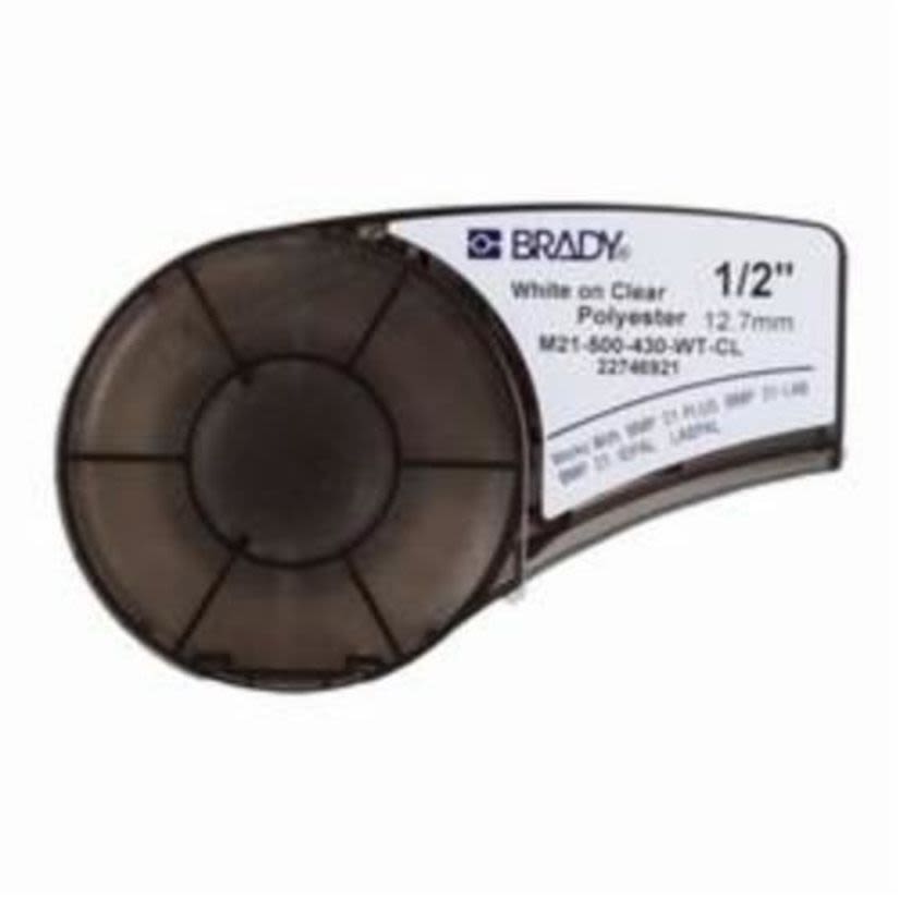 Brady WorkHorse M21-500-430-WT-CL BMP21 Printer Label, 21 ft L x 1/2 in W, White on Clear, B-430 Polyester