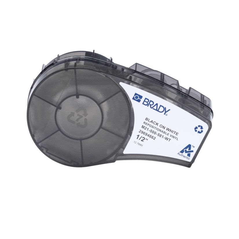 Brady M21-500-581-WT Multi-Purpose Label, 0.5 in W, Black on White, Vinyl