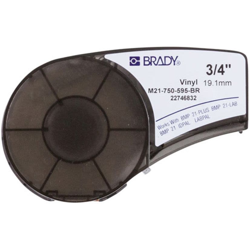 Brady M21-750-595-BR BPM21 Printer Label, 21 ft L x 3/4 in W, For Use With BMP 21 PLUS Portable Label Printers, IDPAL and LABPAL Handheld Label Maker, B-595 Vinyl, White on Brown