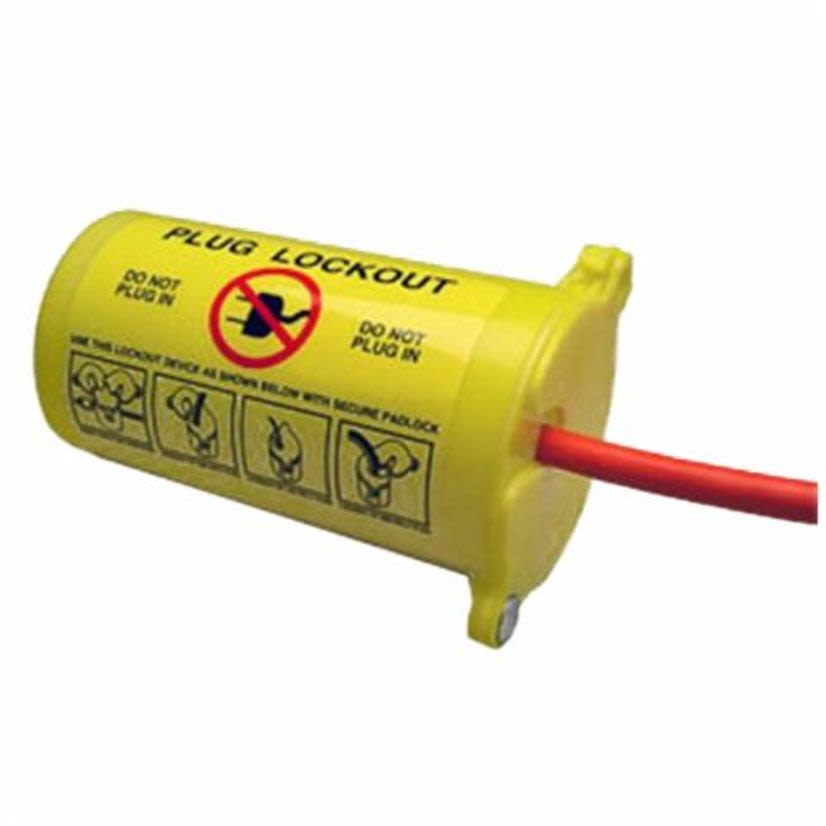 Brady PLO23 Encasing Electrical Risk Plug Lockout Device, For Use With Small, Medium and Large Diameter Cord Up to 1-1/4 in, LOTO-28 Thermoplastic Elastomer, Yellow