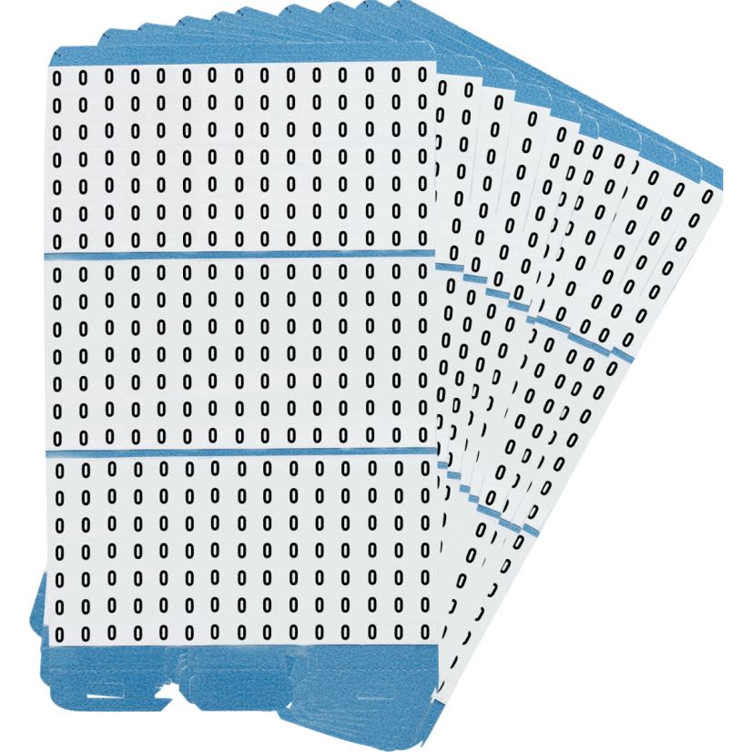 Brady Porta-Pack PWM-O-CAP Die-Cut Pre-Printed Wire Marker Book Refill, 1-1/2 in L x 0.2 in W, Black on White, B-500 Vinyl Coated Fabric