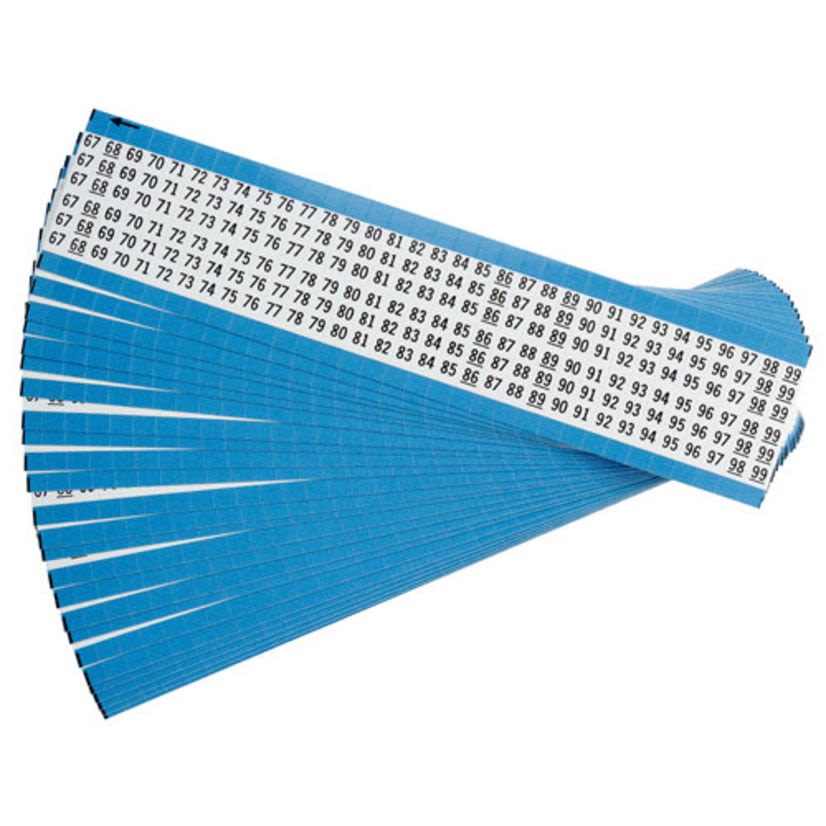 Brady® WM-67-99-PK Consecutive Number Pre-Printed Wire Marker Card, 1-1/2 in L x 1/4 in W, Black on White, B-500 Vinyl Coated Fabric, 33 Markers per Card