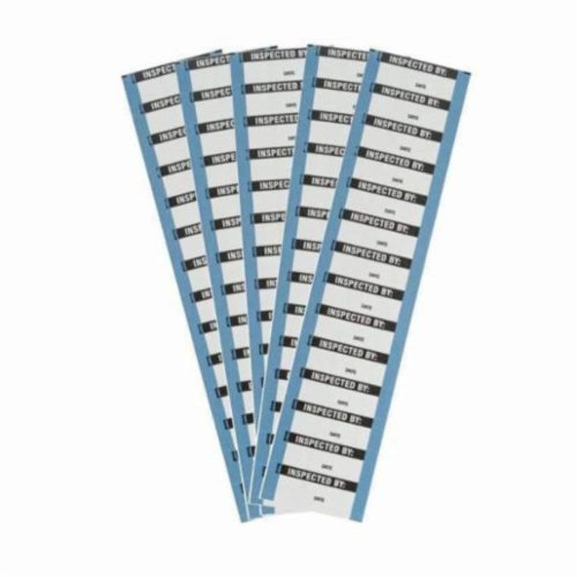 Brady WO-52-VP Self-Adhesive Write-On Label, 1-1/2 in W, INSPECTED BY Legend, Black on White, B-500 Vinyl Coated Fabric, 14 per Card Labels