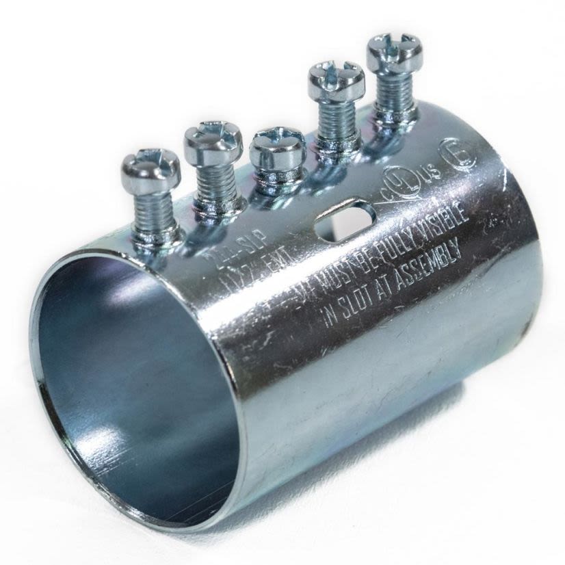 Bridgeport Mighty-Align 246-SLP Slip Style Non-Insulated Set Screw Coupling, 2-1/2 in, For Use With EMT Conduit, Steel, Ball Burnished Mirror Smooth