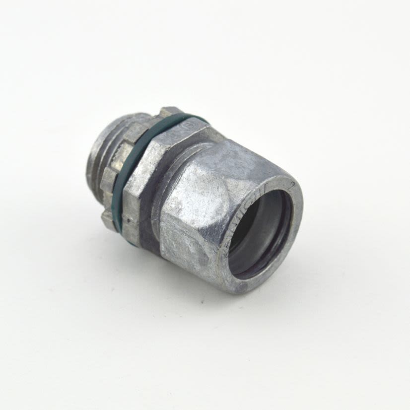 Bridgeport 250-RT2 Non-Insulated Raintight Compression Connector With Internal Sealing Ring and Knockout Gasket, 1/2 in Trade, For Use With EMT Conduit, Die Cast Zinc, Ball Burnished/Mirror Smooth