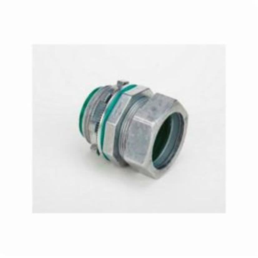 Bridgeport 251-RT2 Non-Insulated Raintight Compression Connector With Internal Sealing Ring and Knockout Gasket, 3/4 in Trade, For Use With EMT Conduit, Die Cast Zinc, Ball Burnished/Mirror Smooth