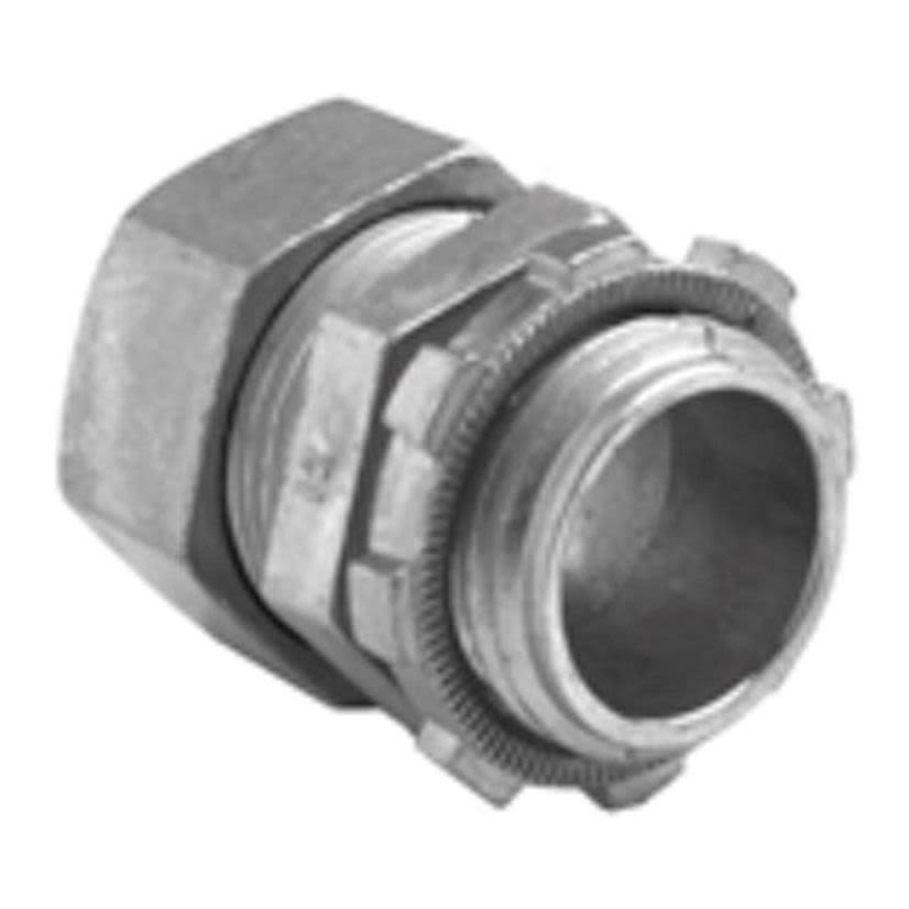 Bridgeport 253-DC2 Non-Insulated Compression Connector, 1-1/4 in Trade, For Use With 1/2 to 2 in Steel/Aluminum EMT Conduit, Die Cast Zinc, Ball Burnished/Mirror Smooth