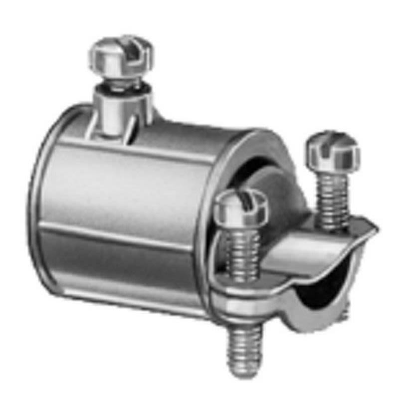 Bridgeport® 280-DC Conduit Combination Coupling With 2-Way Phillips/Slotted Head Screw, 1/2 to 3/8 in, For Use With FMC/EMT Conduit, Die Cast Zinc, Ball Burnished