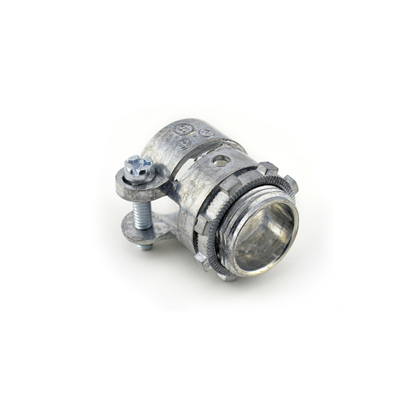 Bridgeport 408-DC2 Squeeze Conduit Connector, 3/4 in Trade, For Use With Steel/XRW Flexible Metal Conduit, Die Cast Zinc, Ball Burnished/Mirror Smooth