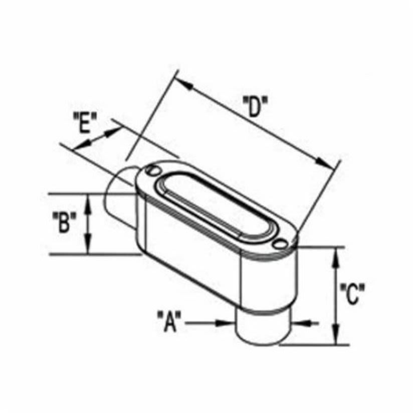 Bridgeport® LB-41CG 5 Series Type LB Set Screw Conduit Body With Cover and Gasket, 1/2 in Hub, 85, 4.25 cu-in, Aluminum, Enamel Painted