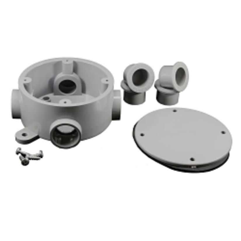 CANTEX 5133690 Round Junction Box Kit With Reducers, 1/2 in, 3/4 in, 15.8 cu-in Capacity, For Use With Electrical Devices and Fixtures, PVC