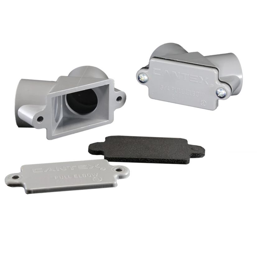 CANTEX 5240100 Flat Conduit Pull Elbow, 1/2 in Trade, 90 deg, PVC