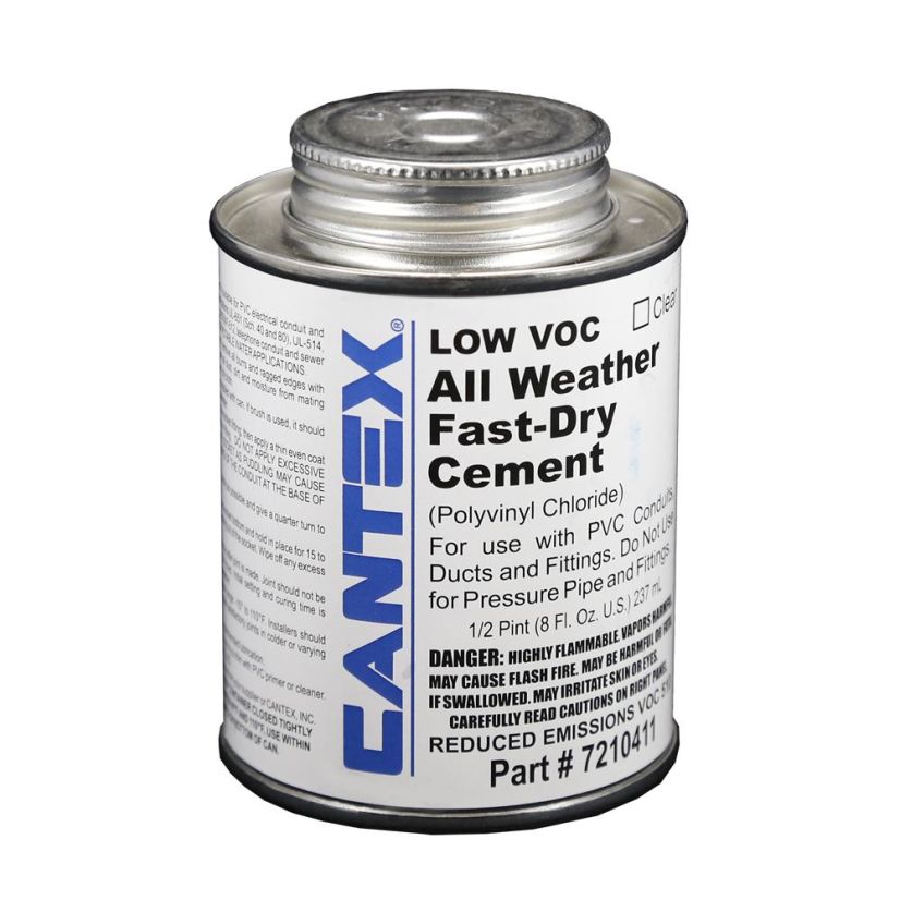 CANTEX 7210411 Low VOC Conduit All Weather Cement, 0.5 pt Can, Liquid, Clear, 0.924