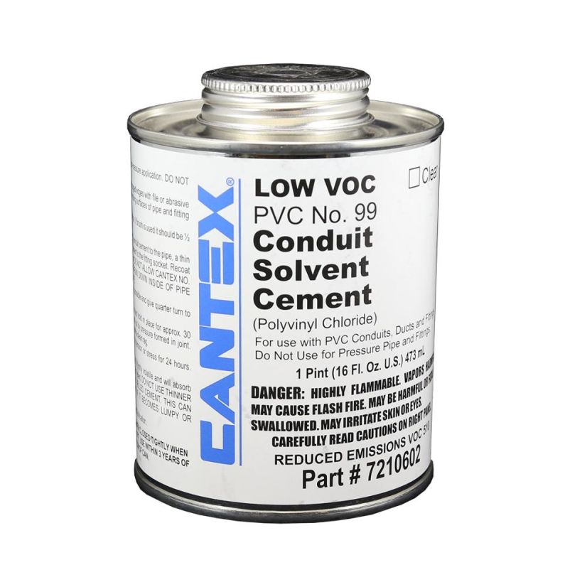 CANTEX 7210602 #99 Low VOC Conduit Cement, 1 pt Can, Syrupy Liquid, Clear, 0.912