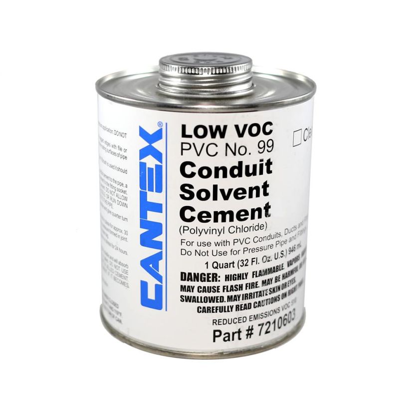 CANTEX 7210603 #99 Low VOC Conduit Cement, 1 qt Can, Syrupy Liquid Form, Clear, 0.924