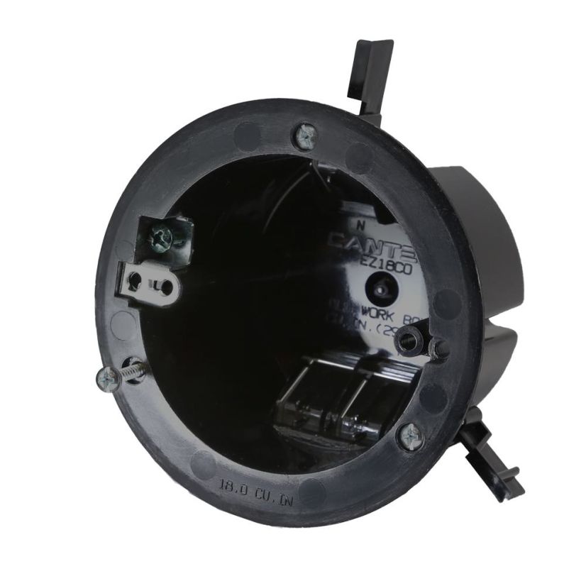 CANTEX EZ BOX EZ18COG Old Work Remodel Residential Ceiling Box With EZ Mount Clamp, Wire Clamp, Ground Lug, PVC, 18 cu-in, 4 Knockouts, 4.4 Dia x 5.6 in H