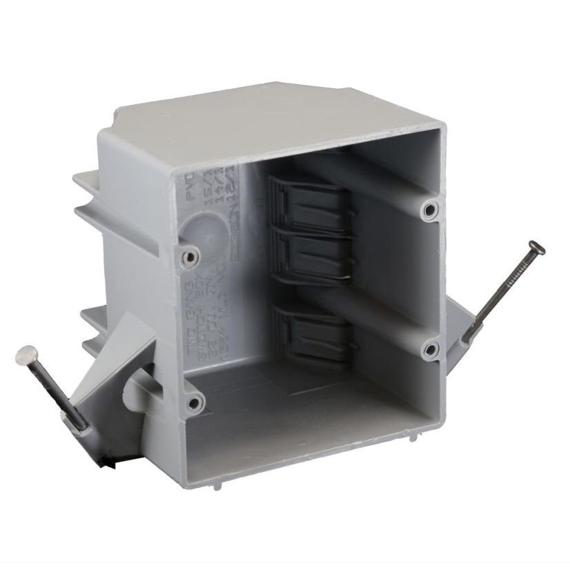 CANTEX EZ-Box EZ32DN Outlet Box With Nails, PVC, 32 cu-in Capacity, 2 Gangs, 8 Knockouts